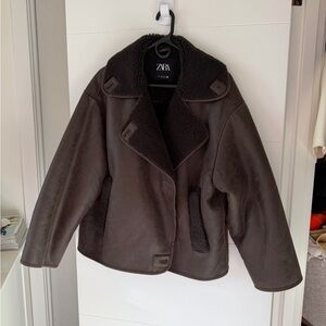 Zara Women's Chocolate Brown Faux Shearling Teddy Jacket